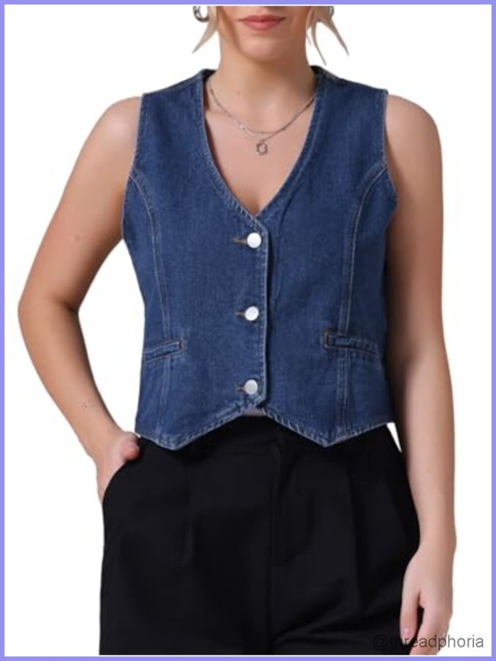 Plus Size Denim Vest Sleeveless Crop V-Neck Asymmetrical Jean Waistcoat